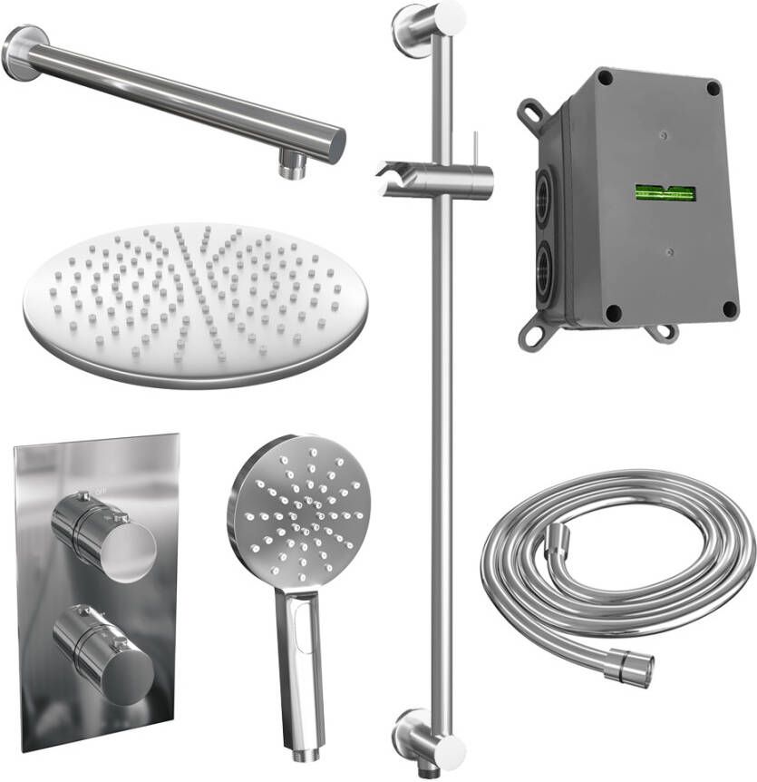 Brauer Chrome Edition doucheset glijstang rechte muurbuis en ronde handdouche 3-weg 30 chroom