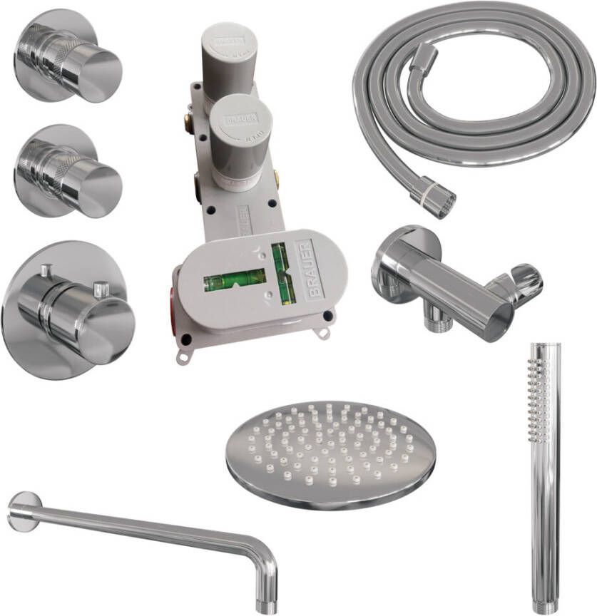 Brauer Chrome Edition inbouw doucheset gebogen muurarm en staafhanddouche 20 chroom