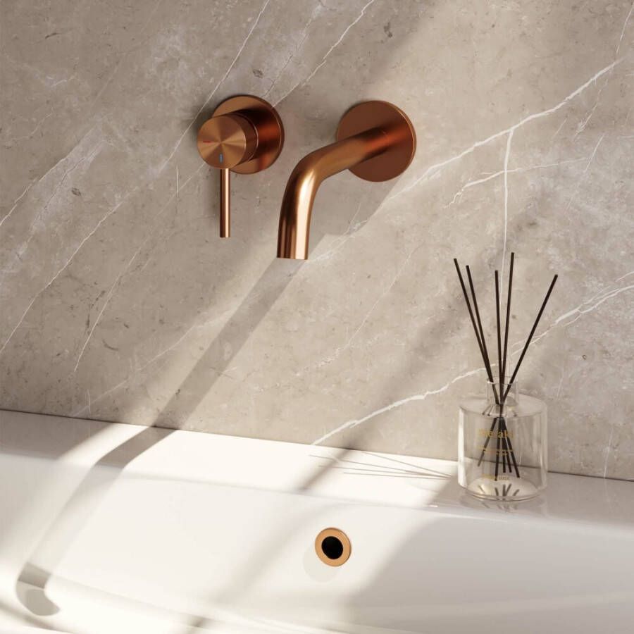 Brauer Copper Carving inbouw wastafelkraan met gebogen uitloop en ronde staaf koper