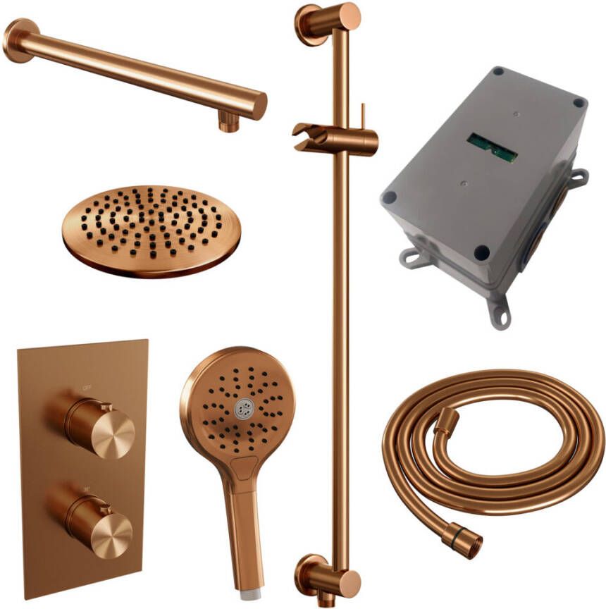 Brauer Copper Edition doucheset glijstang rechte muurbuis en ronde handdouche 3-weg 20 koper