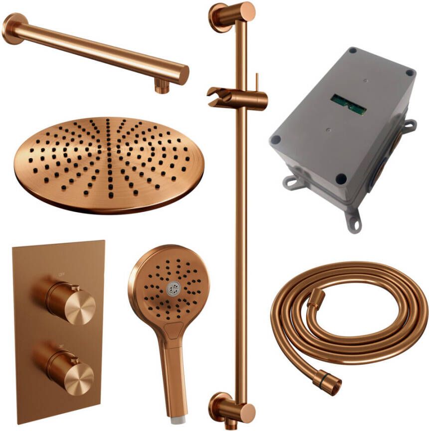 Brauer Copper Edition doucheset glijstang rechte muurbuis en ronde handdouche 3-weg 30 koper
