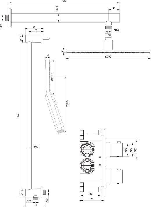 Brauer Copper Edition doucheset glijstang rechte muurbuis en ronde handdouche 3-weg 30 koper