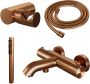 Brauer Badkraan Copper Edition Set 04 Thermostatisch Opbouw Rond Geborsteld Koper PVD 2 Greeps met Wandhouder en Handdouche 3 Standen - Thumbnail 8