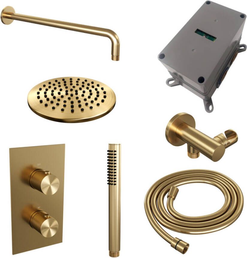 Brauer Gold Carving inbouw doucheset gebogen muurarm en staafhanddouche 3-weg 20 goud