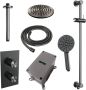 Brauer Gunmetal Carving thermostatische inbouw regendoucheset met 2-weg omstel 40cm gebogen wandarm met 20cm ronde hoofddouche 3 standen ronde handdouche 150cm gladde doucheslang met aansluitbocht en handdouchehouder Gunmetal geborsteld PVD 5-GM-129 - Thumbnail 6