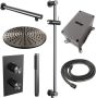 Brauer Gunmetal Carving thermostatische inbouw regendoucheset met 2-weg omstel 40cm gebogen wandarm met 20cm ronde hoofddouche 3 standen ronde handdouche 150cm gladde doucheslang met aansluitbocht en handdouchehouder Gunmetal geborsteld PVD 5-GM-129 - Thumbnail 4