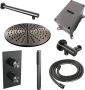 Brauer Gunmetal Carving thermostatische inbouw regendoucheset met 2-weg omstel 40cm gebogen wandarm met 20cm ronde hoofddouche 3 standen ronde handdouche 150cm gladde doucheslang met aansluitbocht en handdouchehouder Gunmetal geborsteld PVD 5-GM-129 - Thumbnail 4