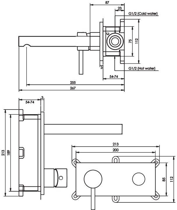Brauer Gunmetal Edition inbouw wastafelkraan met rechte uitloop en brede staaf 20x9 gunmetal