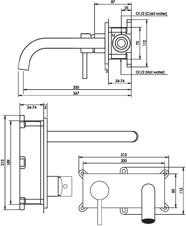 Brauer Gunmetal Edition inbouw wastafelkraan met uitloop en brede staaf 20x9 gunmetal