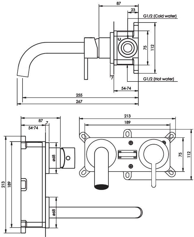 Brauer Gunmetal Edition inbouw wastafelmengkraan gebogen uitloop en brede staaf gunmetal