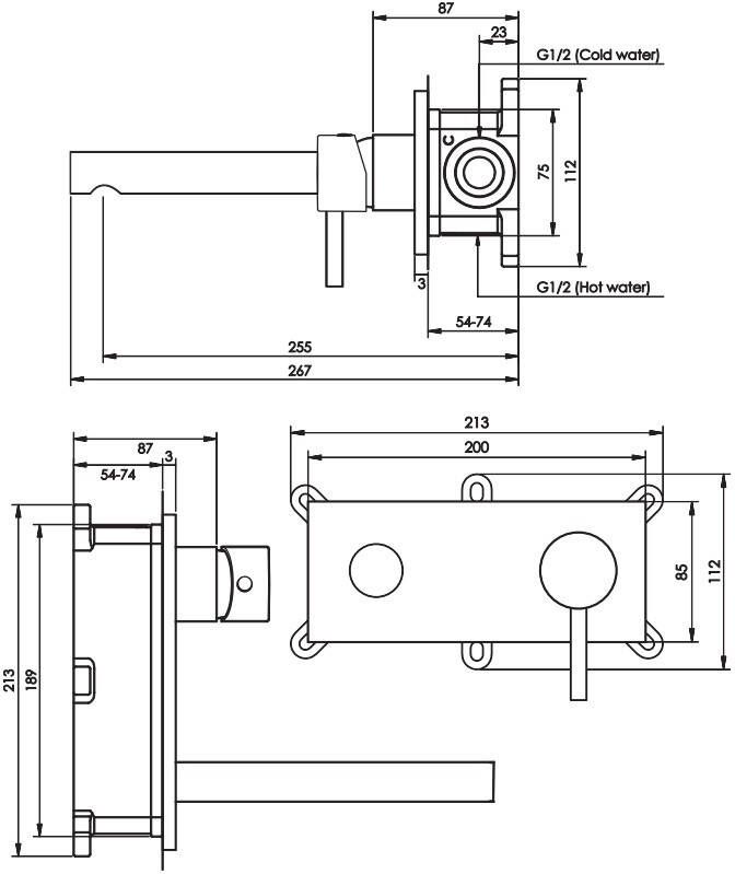 Brauer Gunmetal Edition inbouw wastafelmengkraan met brede staaf 20x9 gunmetal
