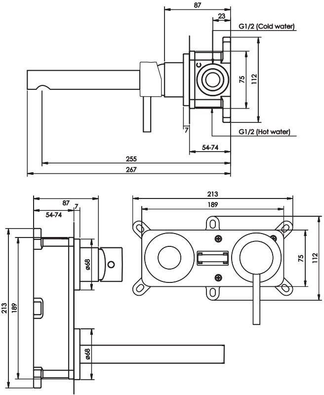 Brauer Gunmetal Edition inbouw wastafelmengkraan rechte uitloop en brede staaf gunmetal