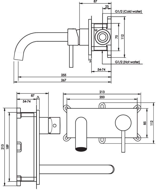 Brauer Gunmetal Edition inbouw wastafelmengkraan uitloop en brede staaf 20x9 gunmetal