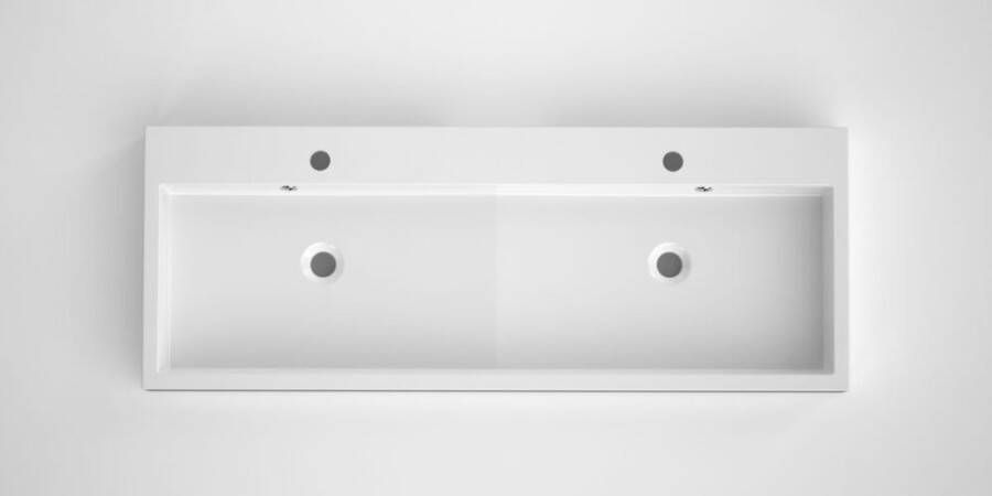 Bruynzeel Bando badkamermeubel met chromen grepen en dubbele witte wastafel 120 glans wit