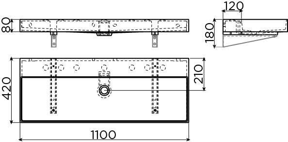 Clou New Wash Me wastafel 110cm zonder plug wit keramiek