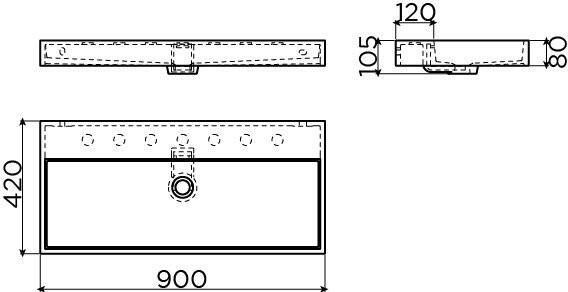 Clou Wash Me wastafel 90cm zonder plug mat zwart keramiek