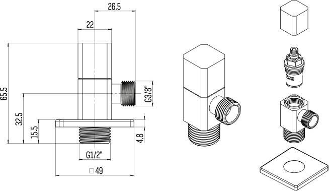 Creavit Aloni Quadro hoekstopkraan 1 2" chroom