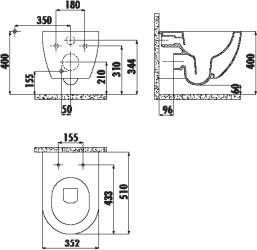 Creavit Freedom hangtoilet inclusief bidet met spoelrand mat antraciet