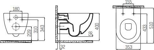 Creavit Freedom hangtoilet rimfree met bidet mat grijs