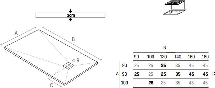 Creavit Veroni Slate Flat douchebak 120x80 wit
