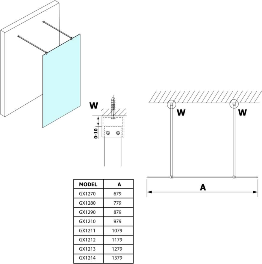 Gelco Vario inloopdouche vrijstaand helder glas 110x200 mat wit