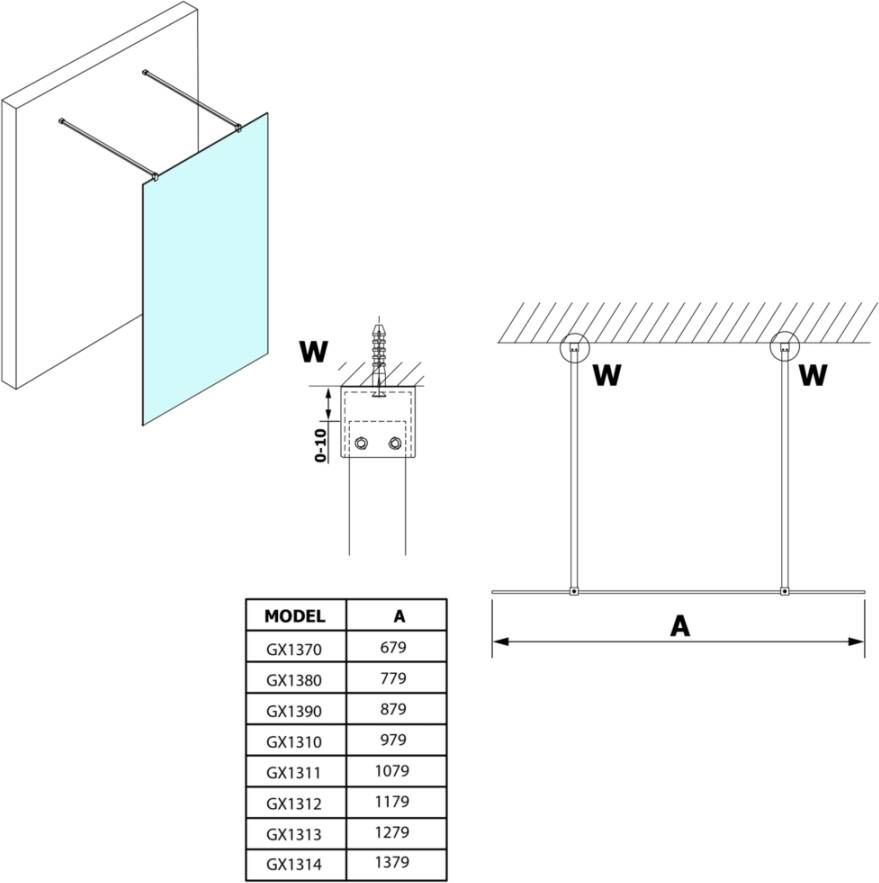 Gelco Vario inloopdouche vrijstaand rook glas 100x200 mat wit