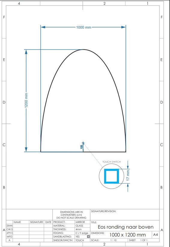 Gliss Design EOS spiegel ronding naar boven met verlichting 100x120