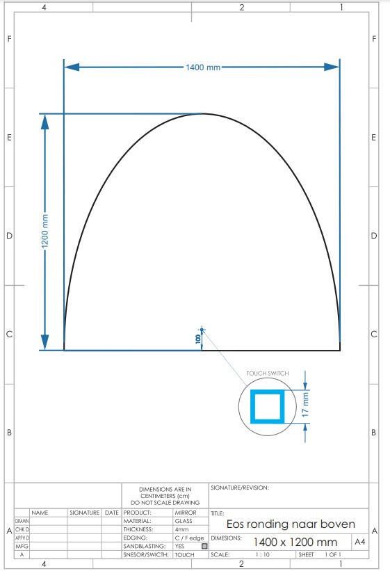 Gliss Design EOS spiegel ronding naar boven met verlichting 140x120