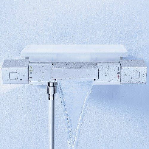 Grohe Cube thermostatische badkraan met omstel en koppelingen en tray chroom