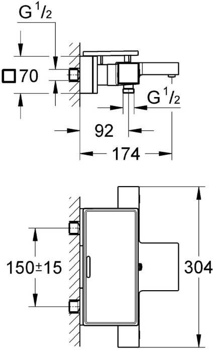 Grohe Cube thermostatische badkraan met omstel en koppelingen en tray chroom