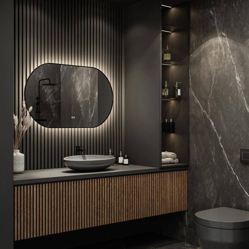 Hipp-Design spiegel ovaal-recht met LED verlichting 120x70 mat zwart