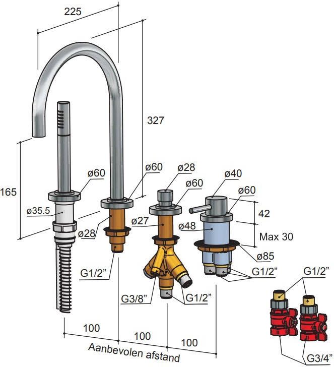 Hotbath Buddy B073 badrandcombinatie mengkraan met uitloop 2 weg chroom