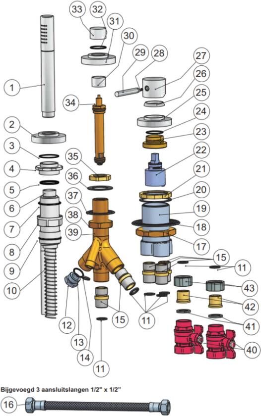 Hotbath Buddy badmengkraan badrandcombinatie 3 gats B075 geborsteld Nikkel