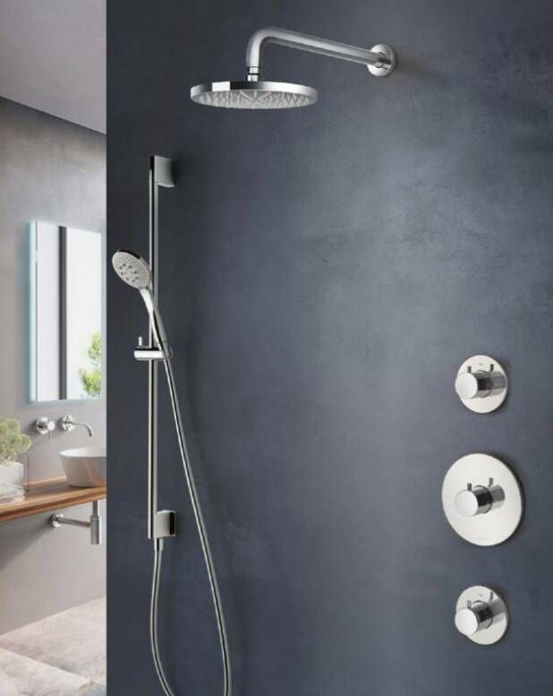 Hotbath Buddy IBS1 inbouw douche set met 2 stopkranen chroom staafdouche plafondbuis 30cm douchekop 25cm (incl. glijstang)