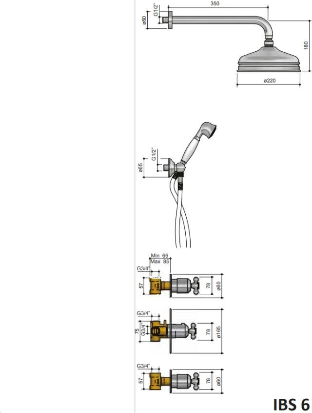 Hotbath Buddy inbouw douche set met 3 stopkranen en waterval IBS7 chroom Staafdouche