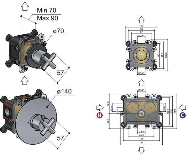 Hotbath Chap C012 inbouw thermostaatkraan 1 stopkraan geborsteld nikkel