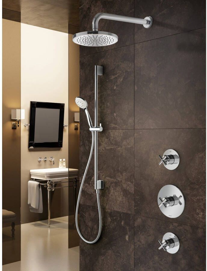 Hotbath Chap inbouw douche set met 2 stopkranen IBS3 chroom 3 standen handdouche wandarm 35cm douchekop 30cm