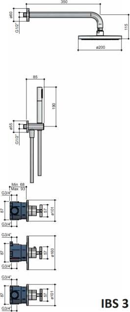 Hotbath Chap inbouw douche set met 2 stopkranen IBS3 chroom 3 standen handdouche wandarm 35cm douchekop 30cm