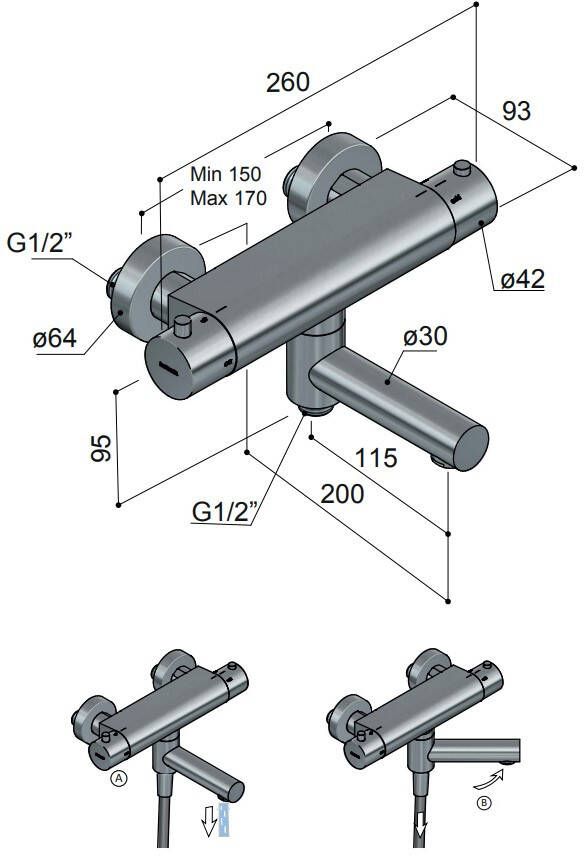 Hotbath Cobber B020 mat zwart thermostatische badmengkraan