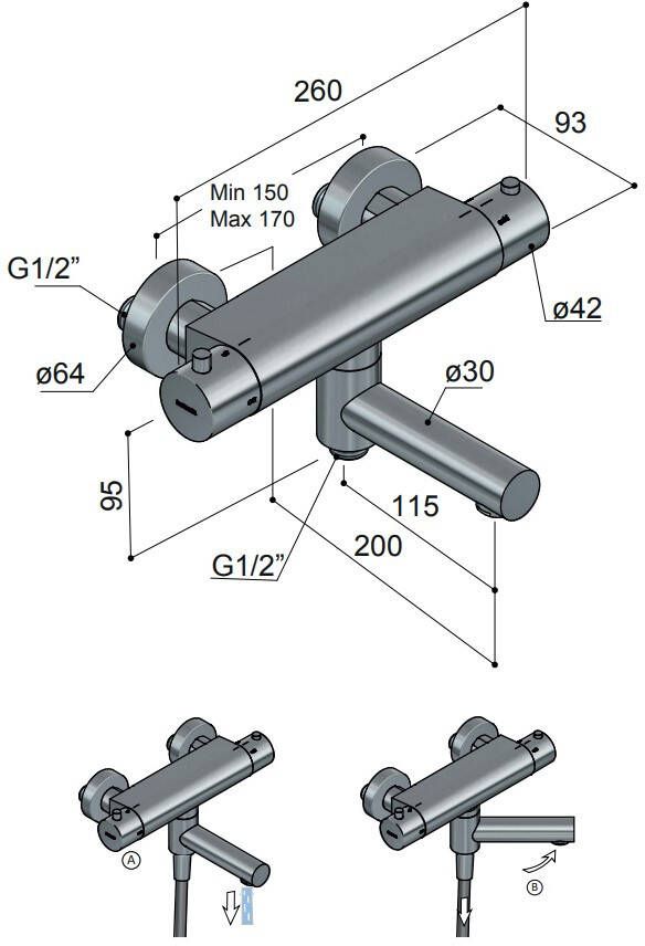 Hotbath Cobber B020 thermostatische badkraan geborsteld messing PVD