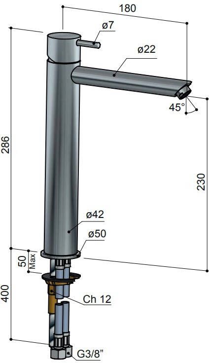 Hotbath Cobber CB003HS wastafelmengkraan zonder waste geborsteld koper PVD