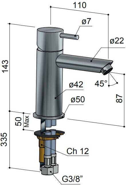 Hotbath Cobber CB003S wastafelmengkraan zonder waste chroom