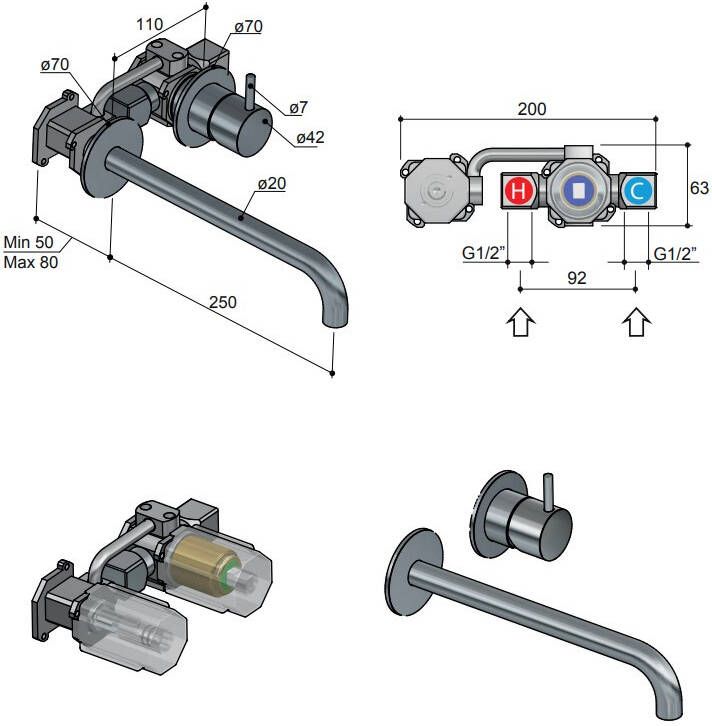 Hotbath Cobber CB105-25 inbouw wastafelmengkraan zwart chroom