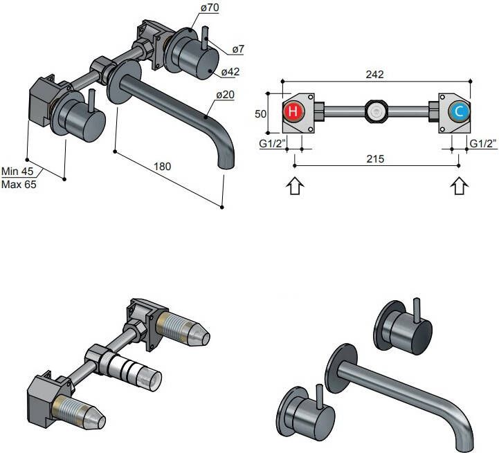 Hotbath Cobber CB005T-18 inbouw wastafelmengkraan gepolijst messing