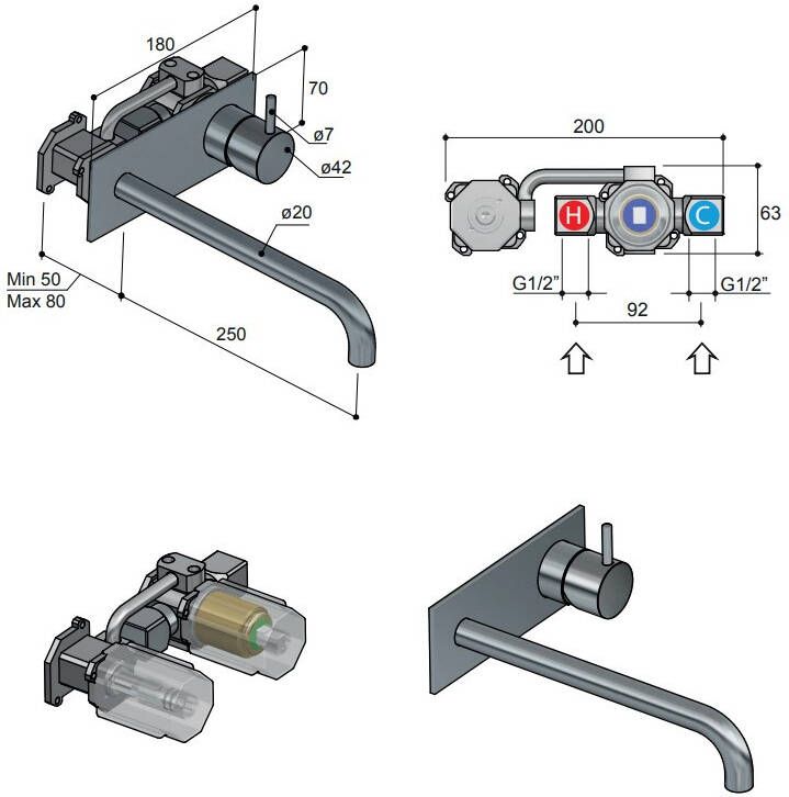 Hotbath Cobber CB006-25 inbouw wastafelmengkraan verouderd ijzer