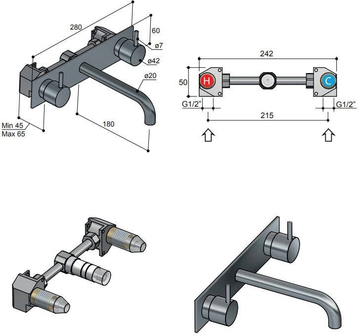 Hotbath Cobber CB006T-18 inbouw wastafelmengkraan zwart chroom