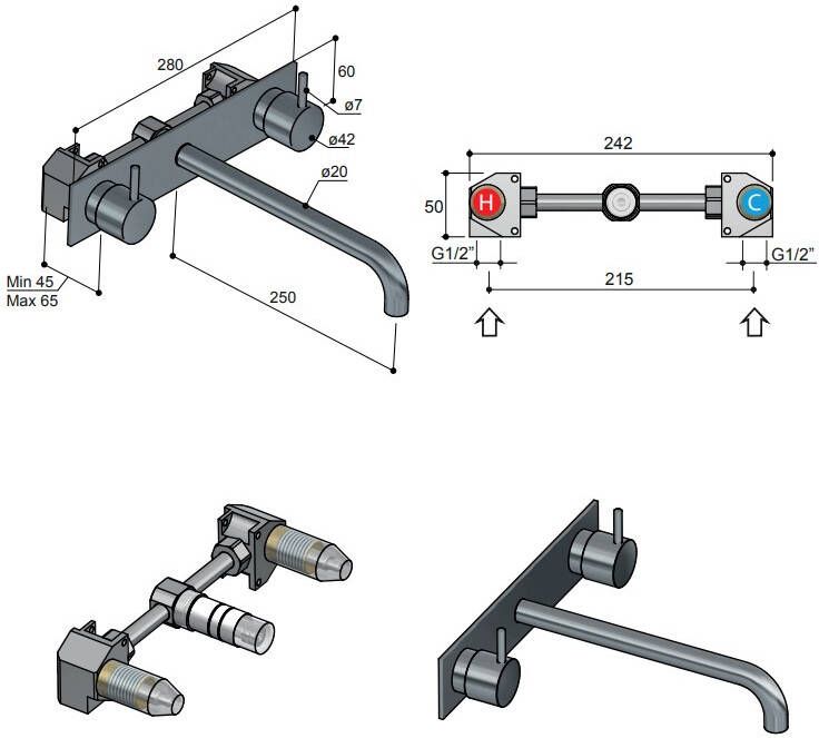 Hotbath Cobber CB006T-25 inbouw wastafelmengkraan geborsteld koper