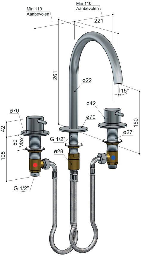 Hotbath Cobber CB033 wastafelmengkraan 3 gats geborsteld koper PVD