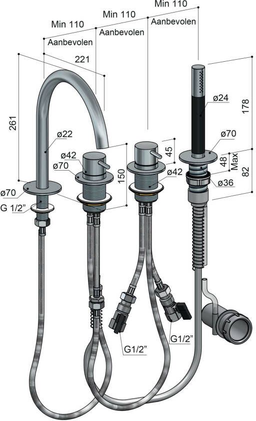 Hotbath Cobber CB073 badrandcombinatie met handdouche en uitloop chroom