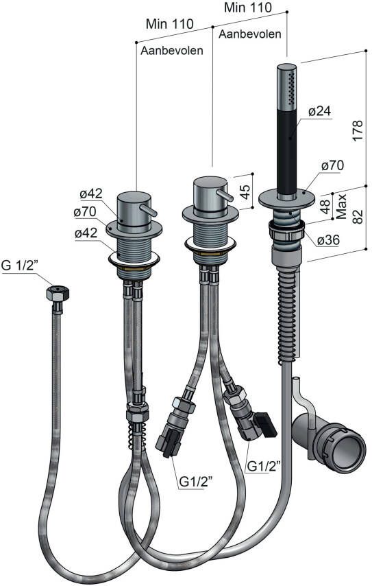 Hotbath Cobber CB075 badrandcombinatie met handdouche geborsteld koper